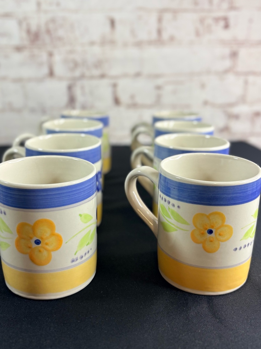 Gibson Blue, Yellow & Green Floral Ceramic Mugs - Set of 8